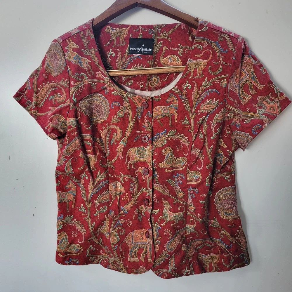 Positive Attitude Tapestry Skirt Set Womens Petite Red Vintage Animal Print EXCL